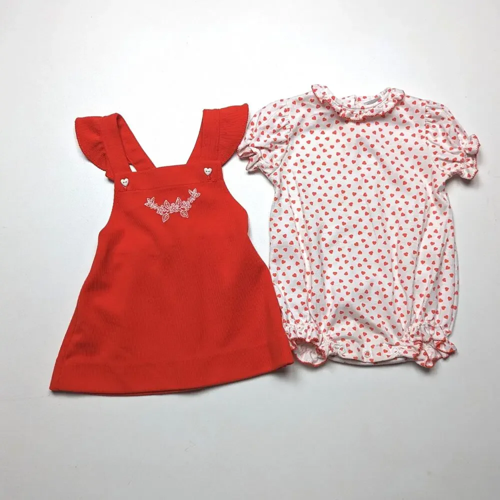 Vintage Carter's Pinafore Outfit Baby Girls Size 12m Red Heart